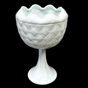 Vintage Indiana Glass Co  8 3/4” white glass footed compote/vase/candy bowl